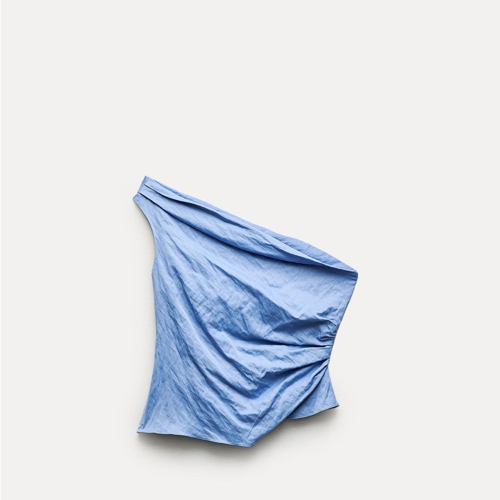Zara blue one shoulder satin top
